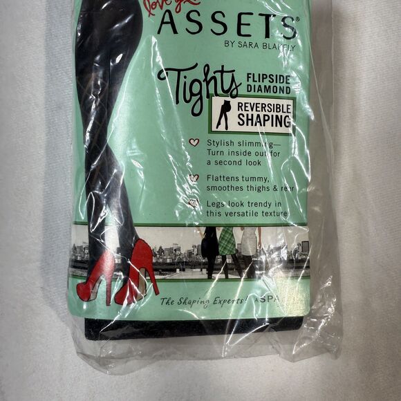 Spanx Assets Womens Flipside Diamond Reversible Shaping Tights Black Size‎ 3 NEW - Picture 4 of 5